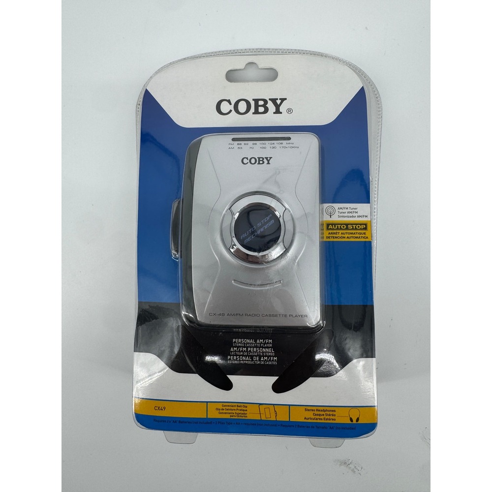 Coby CX-49 Personal Cassette Player AM/FM Radio Silver New Retro Walkman Style